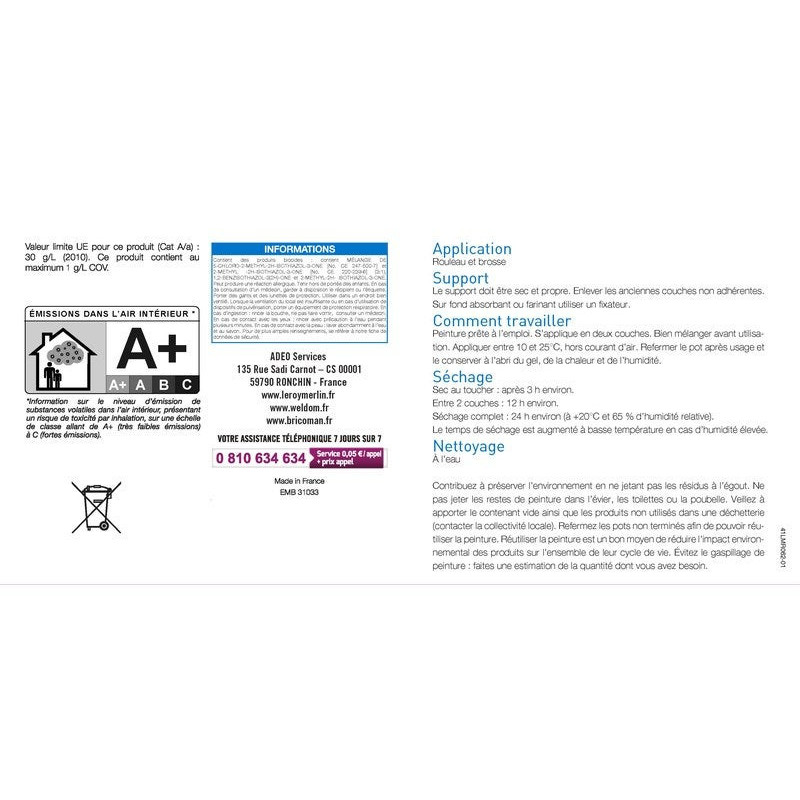Peinture intérieure mur et plafond tous travaux. 12 L blanc mat