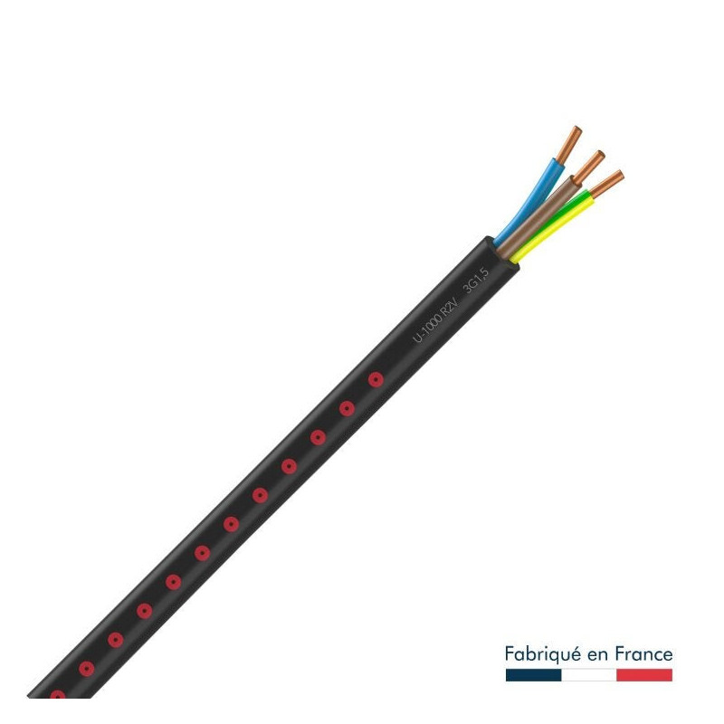 Câble électrique 3G 1.5 mm² U1000R2V. L.50 M noir