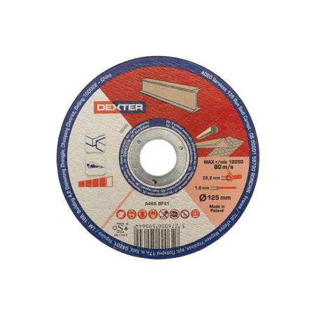 Disque de coupe pour acier T41. DEXTER. diam. 125 x 1.6 x 22.23 mm