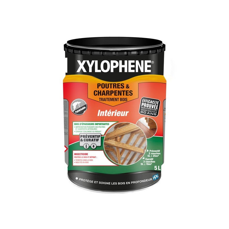 Traitement du bois poutre et charpente action 20 ans. XYLOPHENE. 5 L