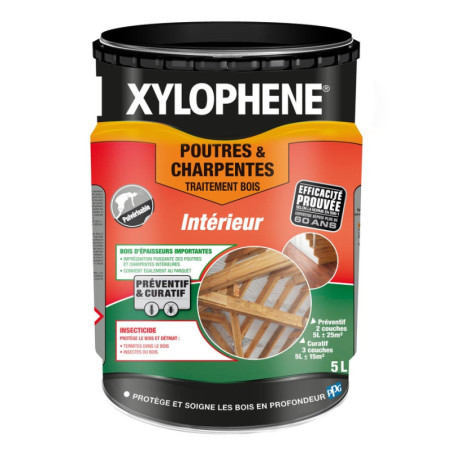 Traitement du bois poutre et charpente action 20 ans. XYLOPHENE. 5 L