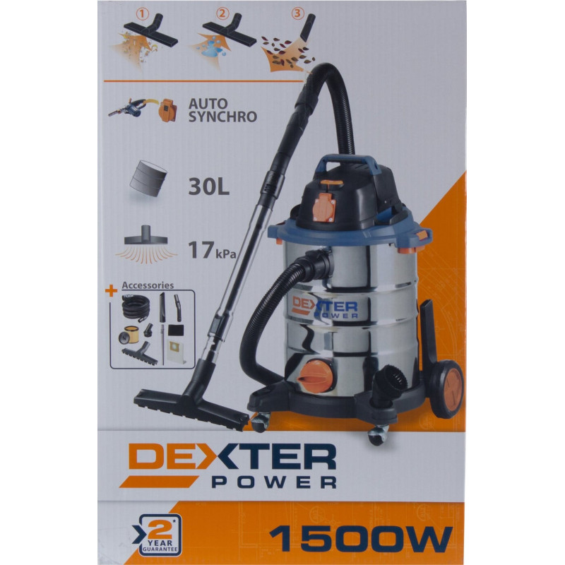 Aspirateur de chantier eau et poussières DEXTER POWER. 17.0 kPa. 30.0 l