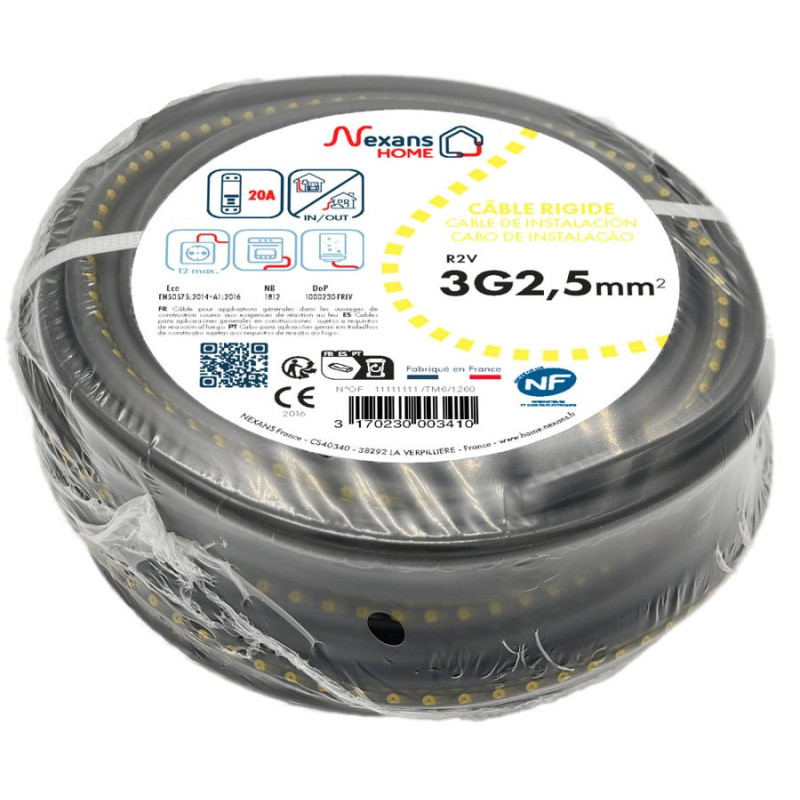 Câble électrique 3G 2.5 mm² U1000R2V. L.25 m noir