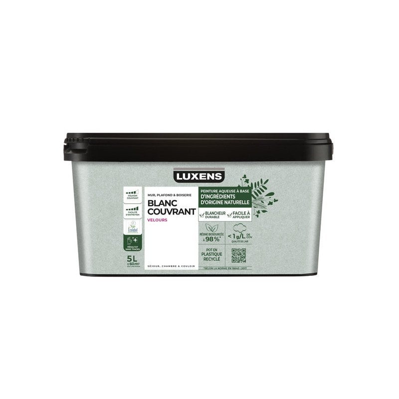 Peinture mur / plafond / boiserie LUXENS Biosourcee blanc velours. 5 L