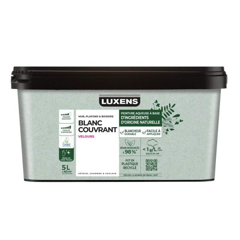 Peinture mur / plafond / boiserie LUXENS Biosourcee blanc velours. 5 L