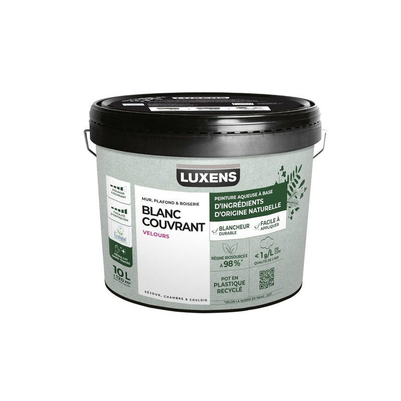 Peinture mur / plafond / boiserie LUXENS Biosourcee blanc velours. 10 L