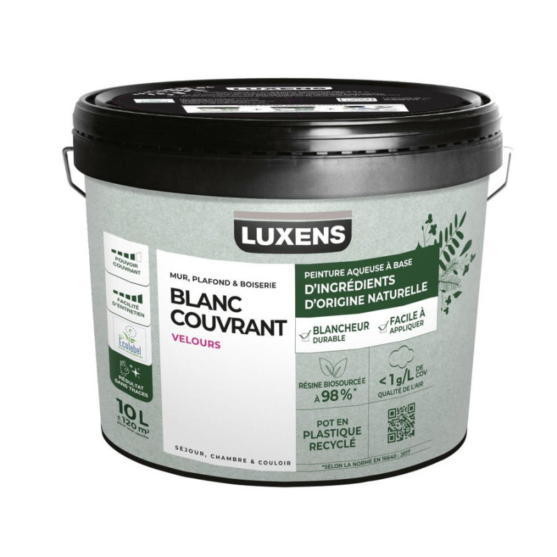 Peinture mur / plafond / boiserie LUXENS Biosourcee blanc velours. 10 L