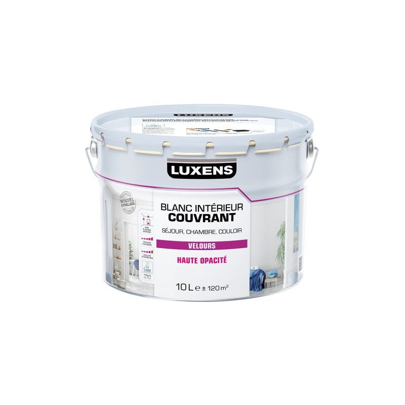 Peinture mur. plafond et boiserie couvrante. LUXENS. 10 L blanc velours