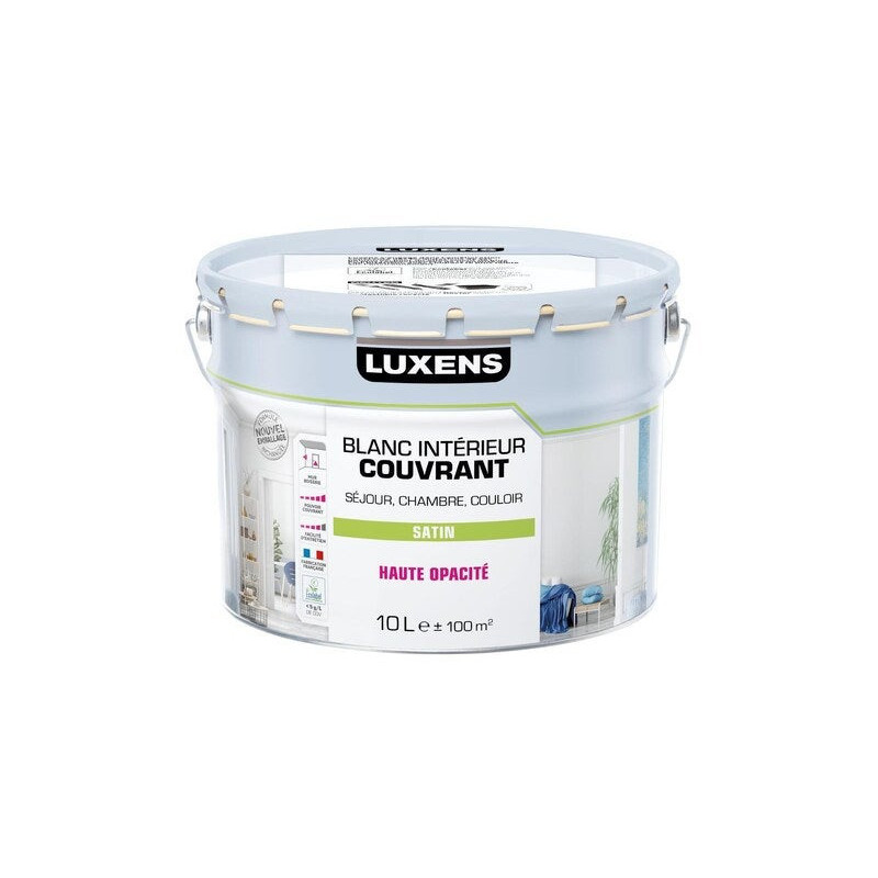 Peinture mur. plafond et boiserie couvrante. LUXENS. 10 L blanc satiné