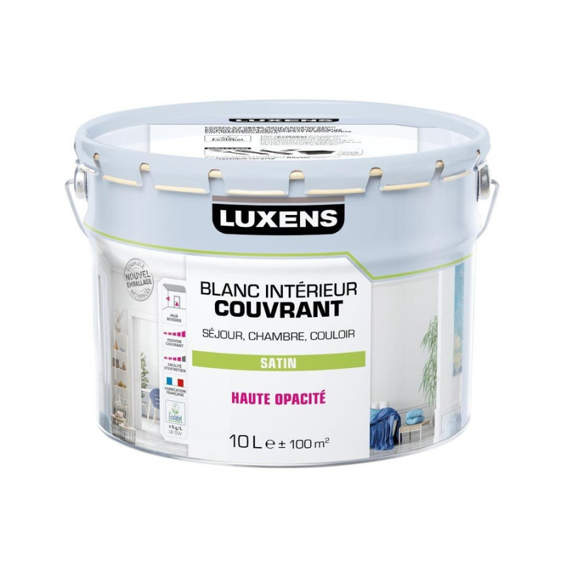 Peinture mur. plafond et boiserie couvrante. LUXENS. 10 L blanc satiné