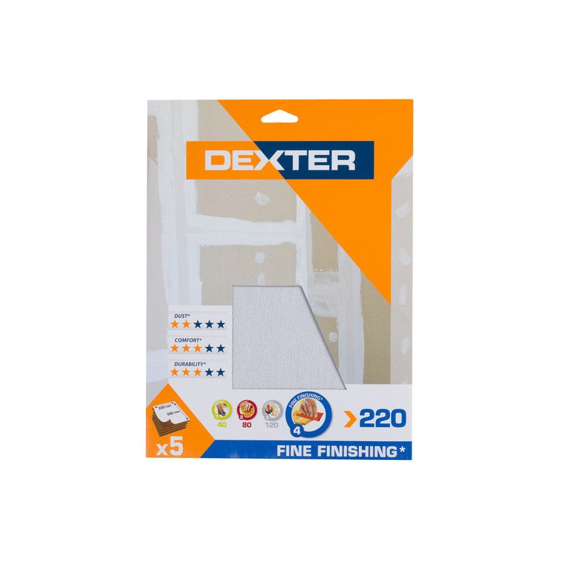 Lot de 5 feuilles abrasives DEXTER pour multiponceuse. grain 220