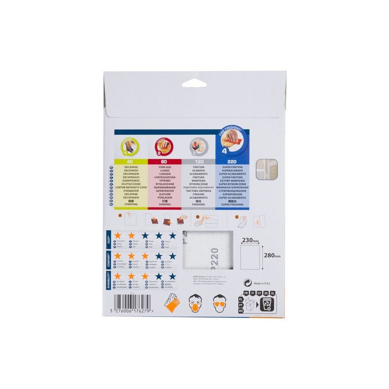Lot de 5 feuilles abrasives DEXTER pour multiponceuse. grain 220