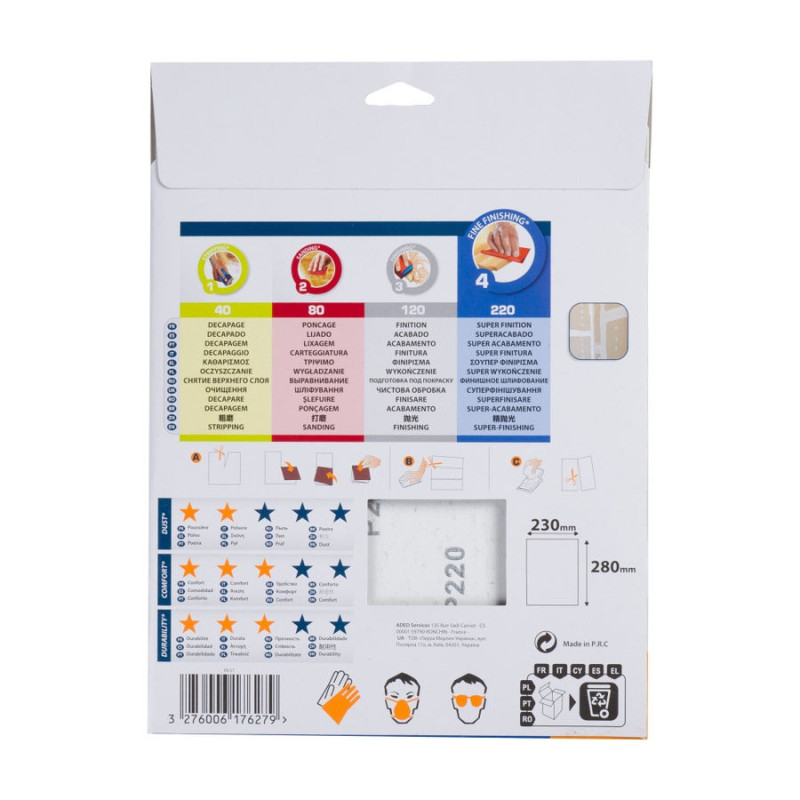 Lot de 5 feuilles abrasives DEXTER pour multiponceuse. grain 220