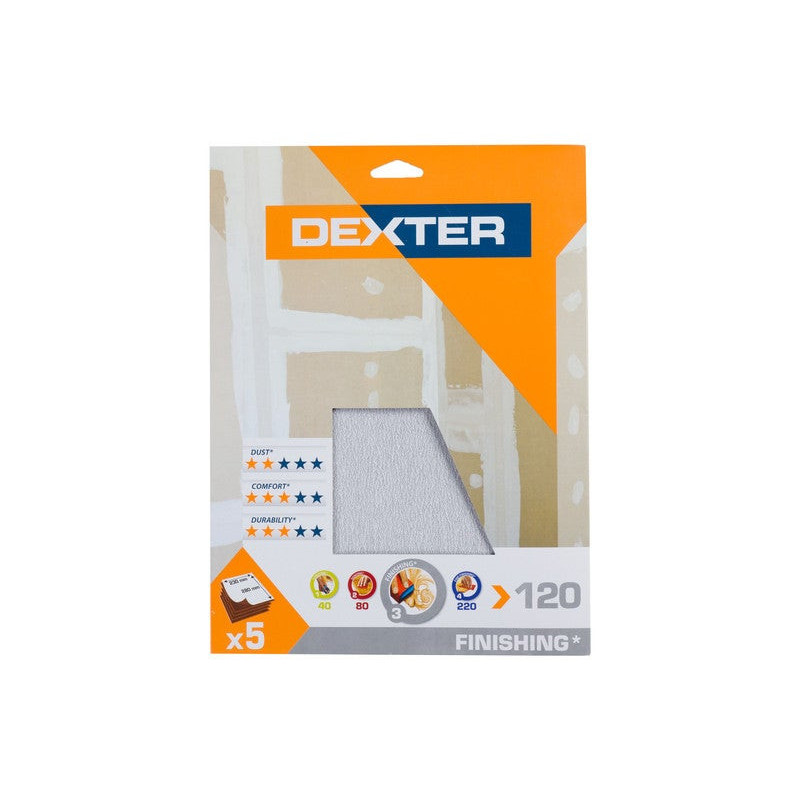 Lot de 5 feuilles abrasives DEXTER. 230 x 280 mm. grain 120