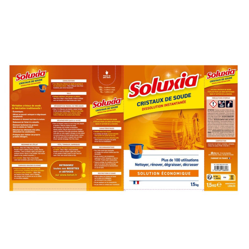 Lessive De Soude Cristaux De Soude Soluxia. Etui 1.5 Kg
