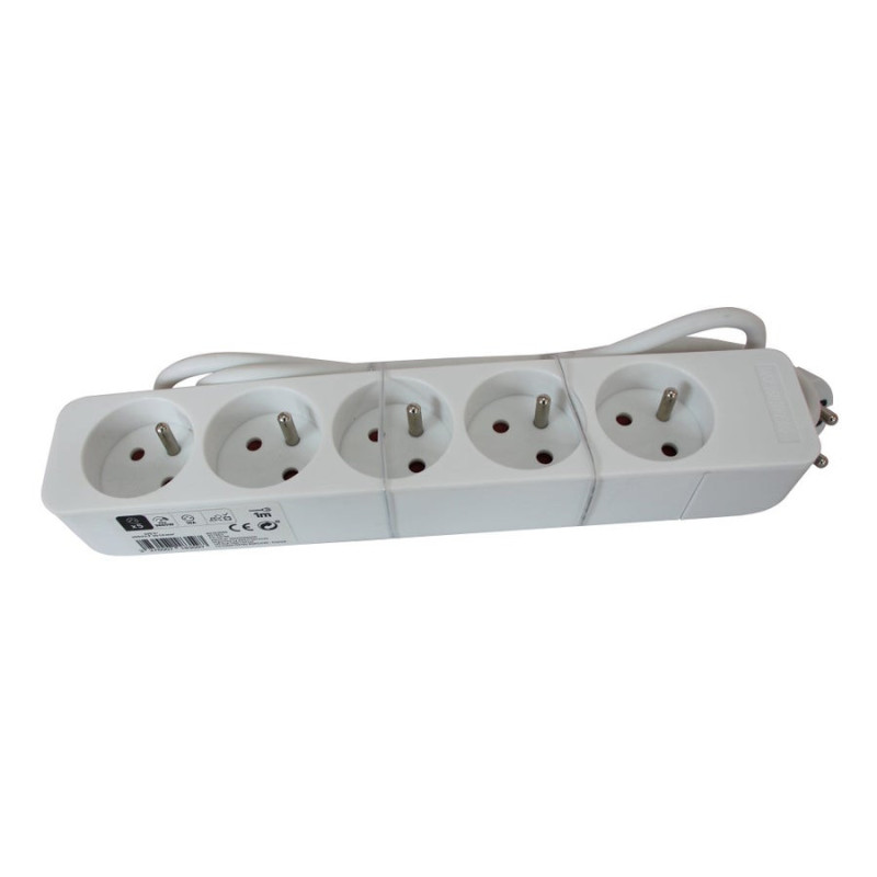 Multiprise filaire. 5 prises blanc. 1M