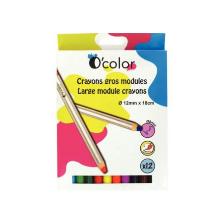 Pochette de 12 crayons de couleur gros modules 8mm - O'COLOR