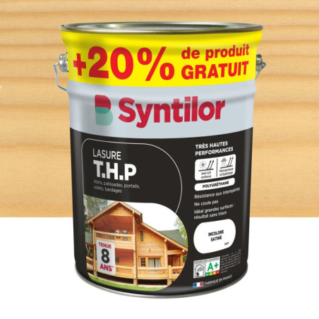 Lasure SYNTILOR Thp 8 ans incolore satiné 5L+20% gratuit