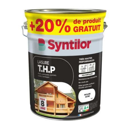 Lasure SYNTILOR Thp 8 ans incolore satiné 5L+20% gratuit