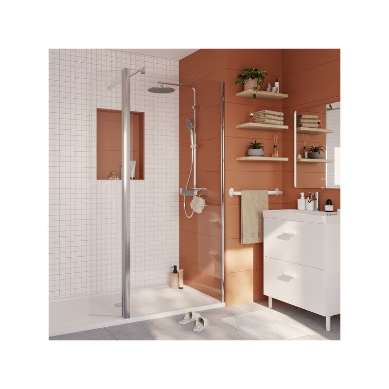 Paroi de douche à l'italienne verre transparent. l.90 cm. Ep. 6 mm chromé Easy