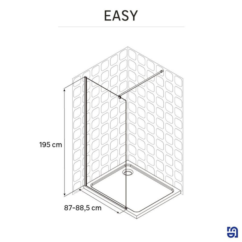 Paroi de douche à l'italienne verre transparent. l.90 cm. Ep. 6 mm chromé Easy