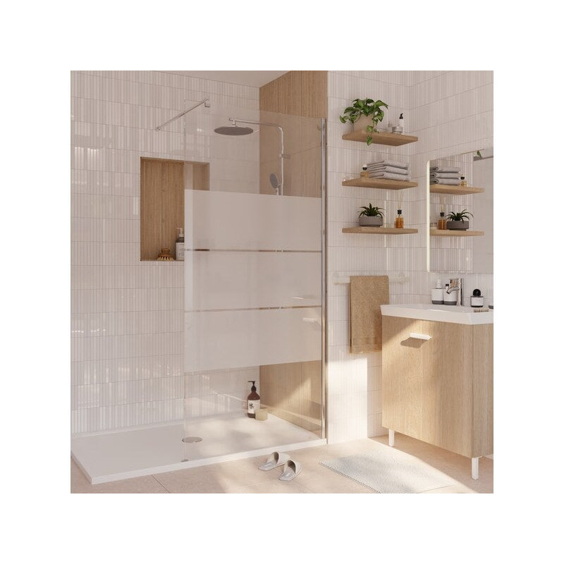 Paroi de douche à l'italienne verre sérigraphié. l.90 cm. Ep. 6 mm chromé Easy