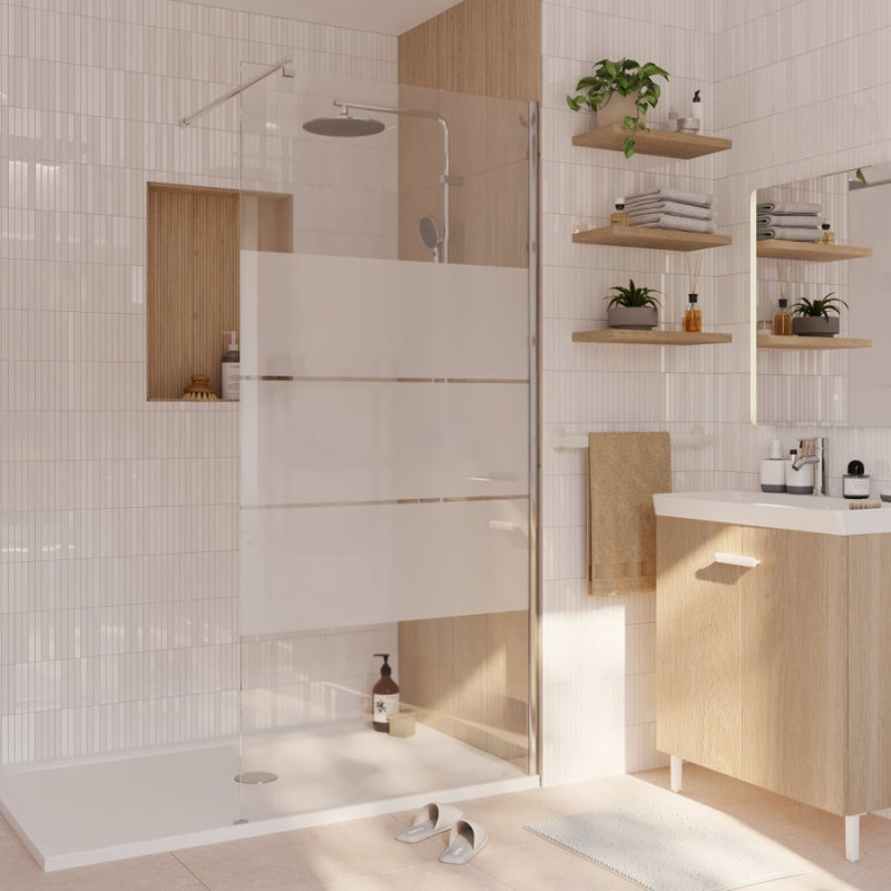 Paroi de douche à l'italienne verre sérigraphié. l.90 cm. Ep. 6 mm chromé Easy