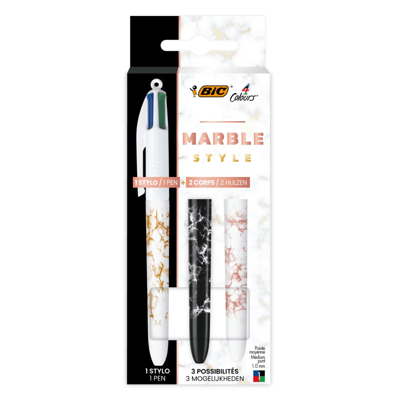 Stylo 4 couleurs Marble Style 1 blister + 2 corps - BIC