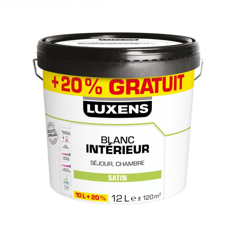 Peinture blanc mur / boiserie LUXENS Séjour et chambre satiné 10L+20% gratuit