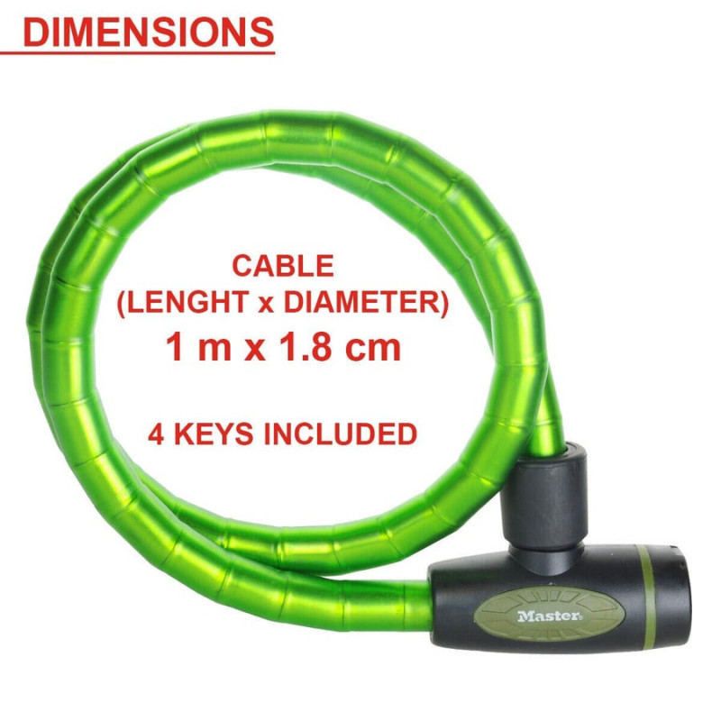 Câble Antivol Master Lock. L.1 M X Diam.18 Mm