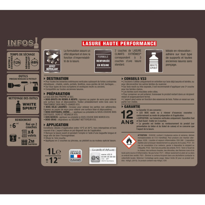Lasure V33 Climats extrêmes® 12 ans chêne doré satiné 1 l