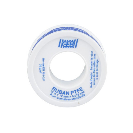 Ruban téflon. GEB. Ep. 0.075 x L.12 mm x L.12 m
