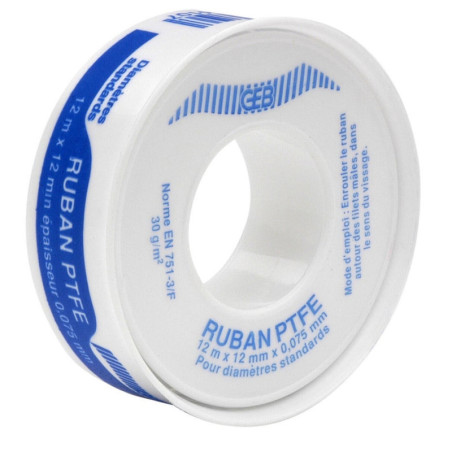 Ruban téflon. GEB. Ep. 0.075 x L.12 mm x L.12 m