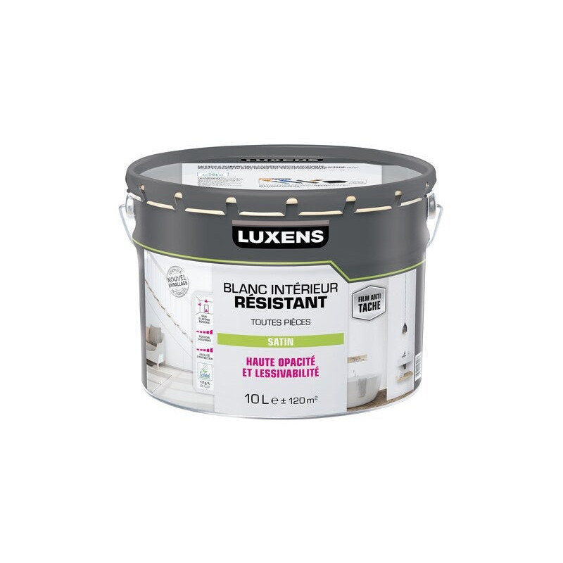 Peinture Mur. Plafond Et Boiserie Luxens Durable&Résistant Blanc Satiné. 10 L