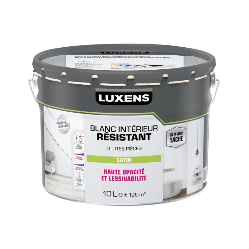 Peinture Mur. Plafond Et Boiserie Luxens Durable&Résistant Blanc Satiné. 10 L