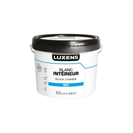 Peinture mur intérieur séjour et chambre. LUXENS. 10 L blanc mat
