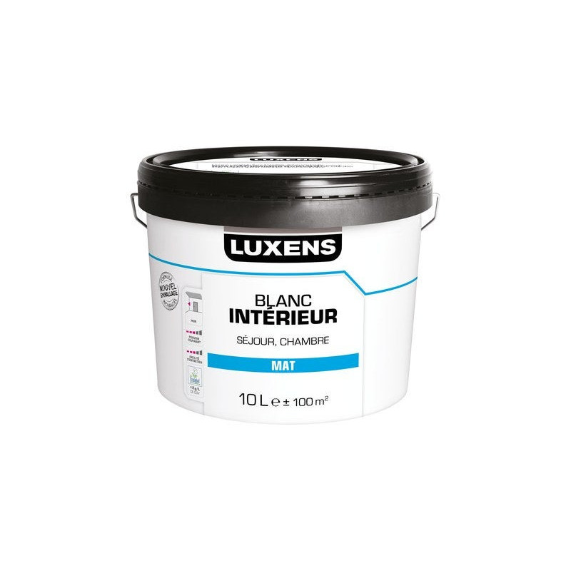 Peinture mur intérieur séjour et chambre. LUXENS. 10 L blanc mat