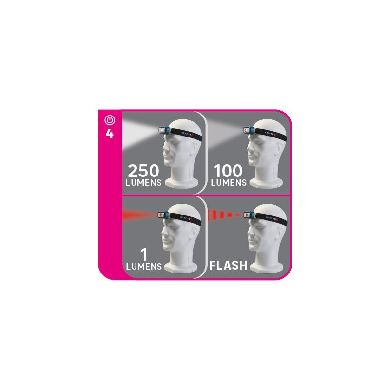 Lampe frontale piles 250/100 lm 70 mètres bleu LEXMAN