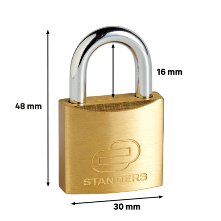 Cadenas à clé en laiton. STANDERS. L.30 mm