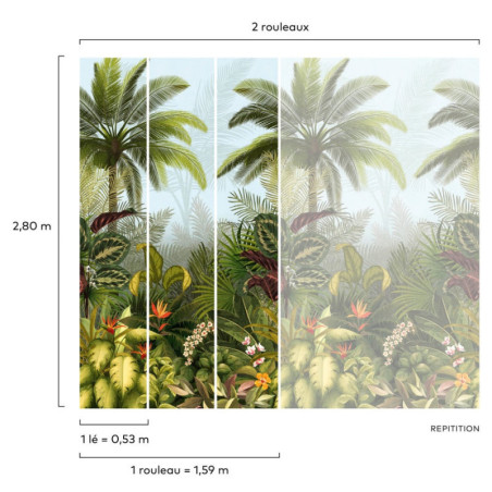 Papier peint panoramique Jungle vert l.159 x H.280 cm