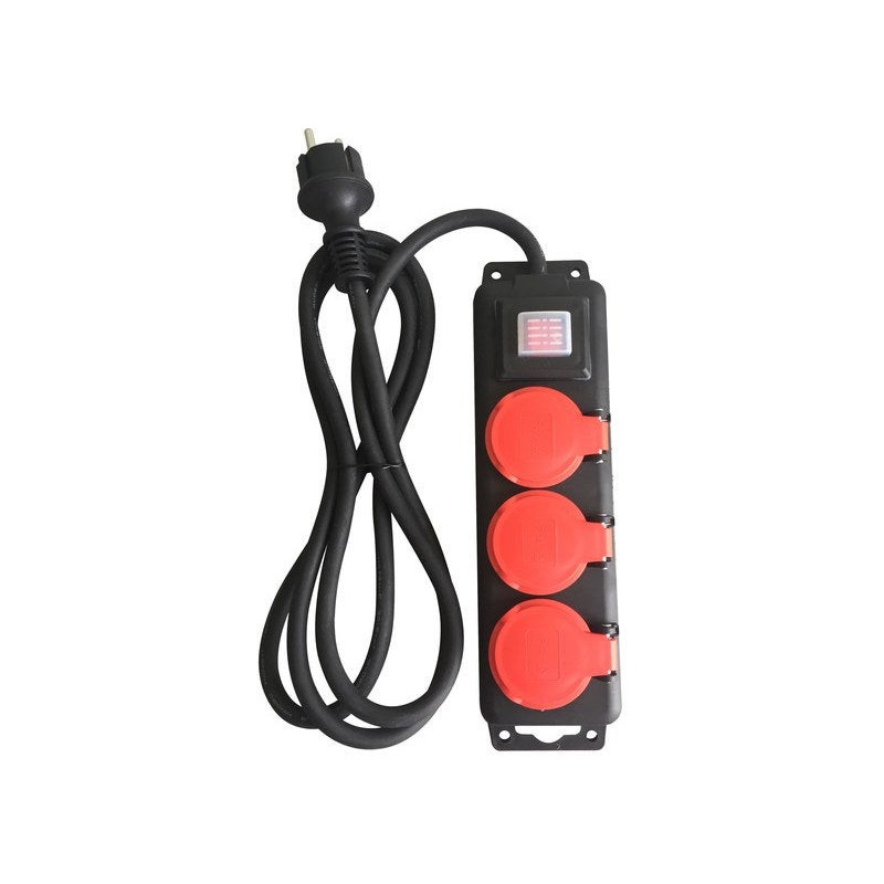 Multiprise Filaire. 3 Prises Noir / Rouge. 2M. Lexman