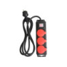 Multiprise Filaire. 3 Prises Noir / Rouge. 2M. Lexman