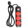 Multiprise Filaire. 3 Prises Noir / Rouge. 2M. Lexman