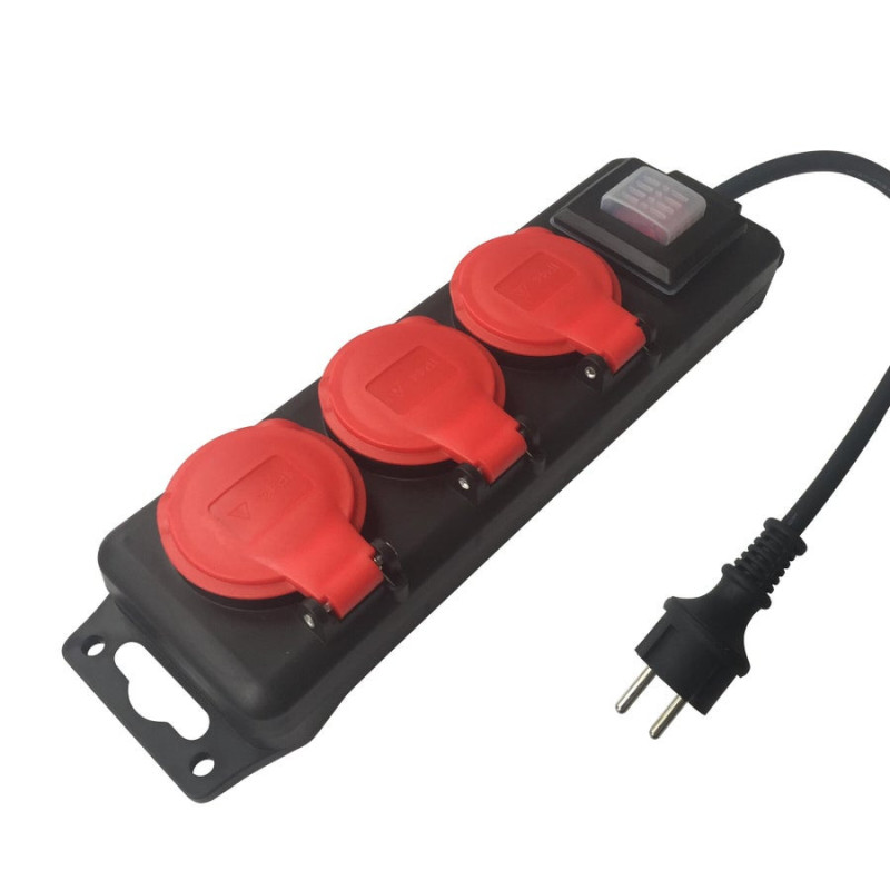 Multiprise Filaire. 3 Prises Noir / Rouge. 2M. Lexman