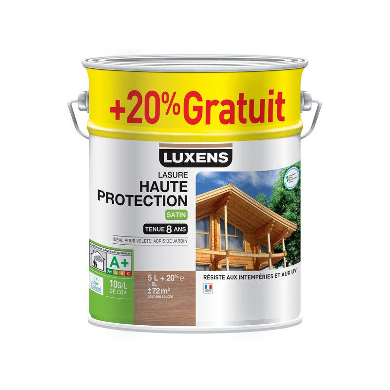 Lasure Luxens Haute Protection 8 Ans Chêne Rustique Satiné 6 L