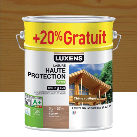 Lasure Luxens Haute Protection 8 Ans Chêne Rustique Satiné 6 L