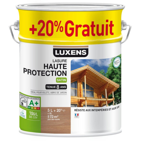 Lasure Luxens Haute Protection 8 Ans Chêne Rustique Satiné 6 L