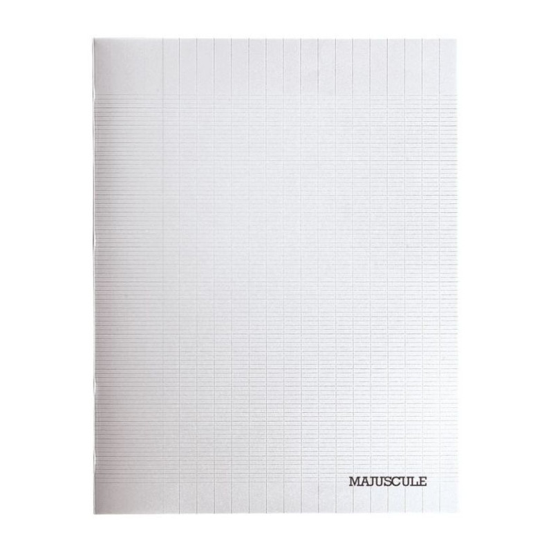 Cahier 64 pages MAJUSCULE, format 17x22 cm, papier blanc 90g, seyès, couverture polypropylène incolore