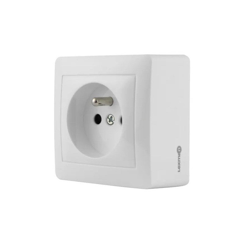 Prise avec terre saillie, complet, LEXMAN Surface, blanc
