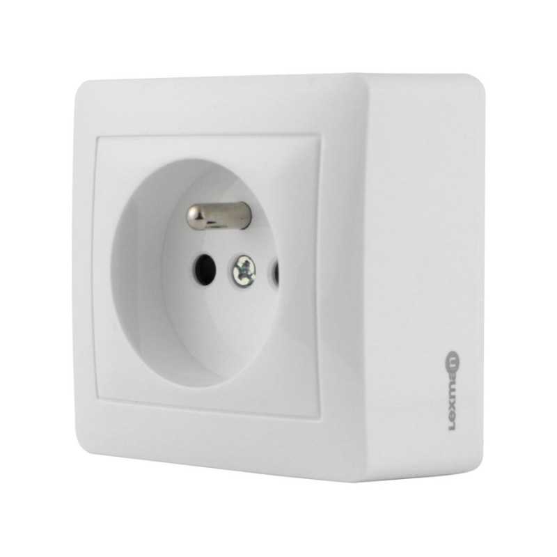 Prise avec terre saillie, complet, LEXMAN Surface, blanc